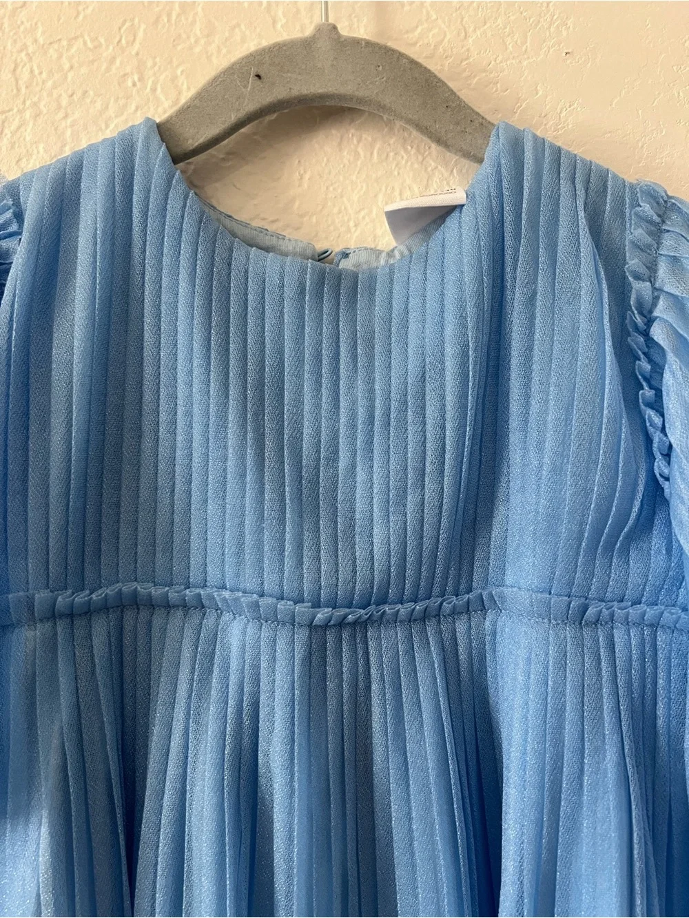 Zara Girls Light Blue Pleated Short-Sleeve Dress Top